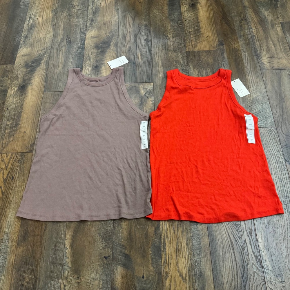 Lot of 2 A New Day Ribbed Tank Tops XXL Red Taupe High Neck Cotton Modal New